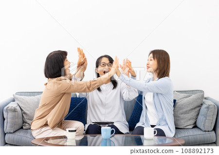 Watching TV, Cheering, Excitement Watching TV, Cheering, Excitement 108892173