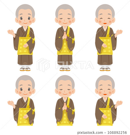 Elderly male chief priest, monk standing and sitting picture set Elderly male chief priest, monk standing and sitting picture set 108892256