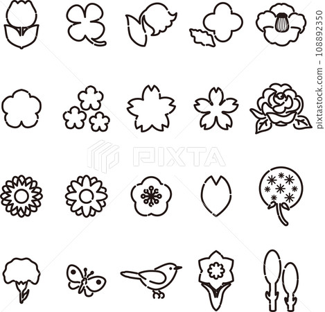 Flower icon treatment emoji pictogram fashionable cute simple line drawing illustration material set 108892350