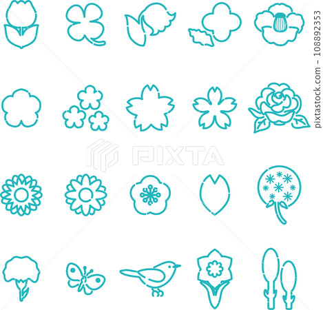 Flower icon treatment emoji pictogram fashionable cute simple line drawing illustration material set Flower icon treatment emoji pictogram fashionable cute simple line drawing illustration material set 108892353
