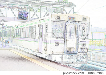 柔和風格的「火車進入月台」插畫影像 108892988