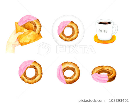 Donut (strawberry chocolate old fashioned) hand-drawn watercolor illustration of sweets and sweets Donut (strawberry chocolate old fashioned) hand-drawn watercolor illustration of sweets and sweets 108893401