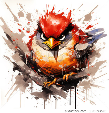 Image of painting northern cardinal bird on a white background., Birds., Wildlife Animals. Image of painting northern cardinal bird on a white background., Birds., Wildlife Animals. 108893508