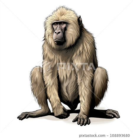 Baboon full body , black outline, natural colors ,comic drawing, AI generated 108893680