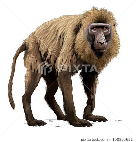 Baboon full body , black outline, natural colors ,comic drawing, AI generated 108893691