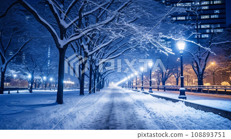 冬天的夜路,冰雪覆蓋的道路風景,AI生成的圖像 冬天的夜路,冰雪覆蓋的道路風景,AI生成的圖像 108893751