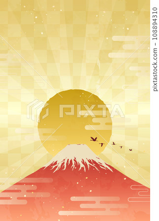 紅色富士山和第一個日出的水彩風格插圖_垂直 1 紅色富士山和第一個日出的水彩風格插圖_垂直 1 108894310