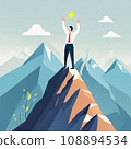 A man catches a star on the top of a mountain 108894534