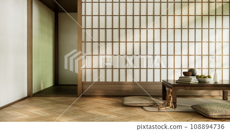 low table and pillow on tatami mat in wooden room japanese style. low table and pillow on tatami mat in wooden room japanese style. 108894736
