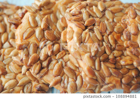 sesame sweet cookies on black background sesame sweet cookies on black background 108894881