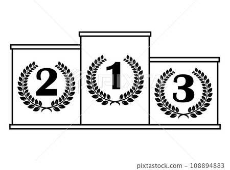 winner podium with numbers in laurel wreath, black and white vector illustration on white background winner podium with numbers in laurel wreath, black and white vector illustration on white background 108894883