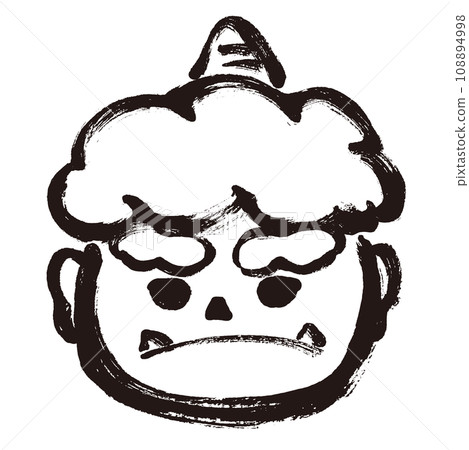 [Setsubun material] Japanese style brush-drawn demon face line drawing monochrome 108894998