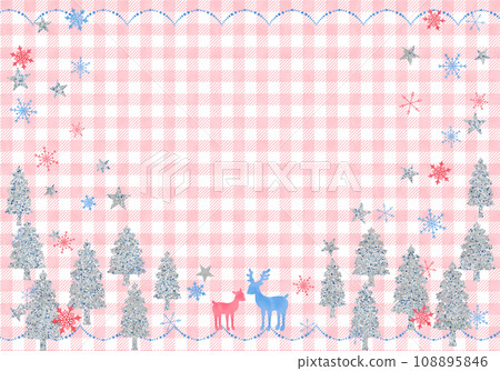 Reindeer and Christmas tree (pink check blue) 108895846