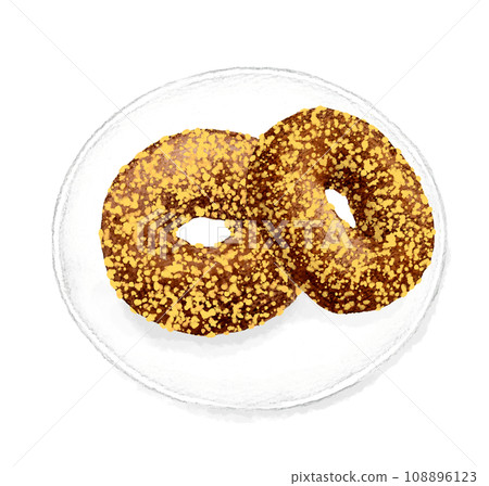 Chocolate crunch donut on a plate, hand-drawn watercolor illustration of sweets and sweets 108896123
