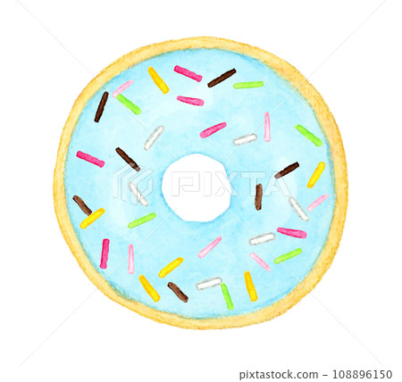 淡藍色巧克力甜甜圈手繪水彩插畫素材糖果糖果 108896150