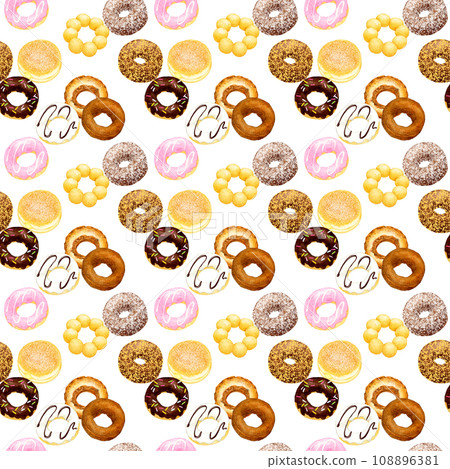 Donut seamless pattern hand-drawn watercolor illustration food pattern Donut seamless pattern hand-drawn watercolor illustration food pattern 108896381