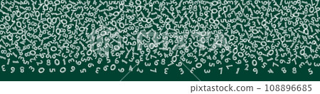 Falling handdrawn chalk numbers. Math study concept with flying digits. Eminent back to school mathematics banner on blackboard background. Falling numbers illustration. 108896685