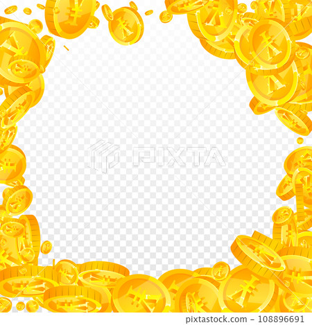 Chinese yuan coins falling. Scattered gold CNY coins. China money. Jackpot wealth or success concept. Square vector illustration. Chinese yuan coins falling. Scattered gold CNY coins. China money. Jackpot wealth or success concept. Square vector illustration. 108896691