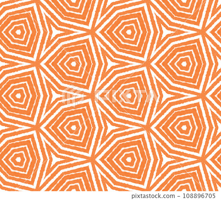 Exotic seamless pattern. Orange symmetrical kaleidoscope background. Textile ready ideal print, swimwear fabric, wallpaper, wrapping. Summer swimwear exotic seamless design. 108896705