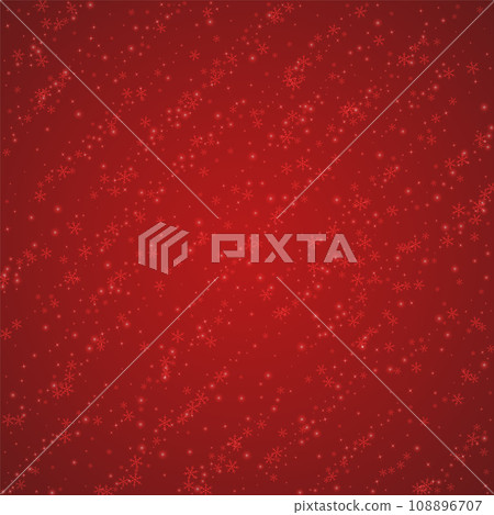 Snowy christmas background. Subtle flying snow flakes and stars on christmas red background. Delicate sweet snowy christmas. Square vector illustration. Snowy christmas background. Subtle flying snow flakes and stars on christmas red background. Delicate sweet snowy christmas. Square vector illustration. 108896707