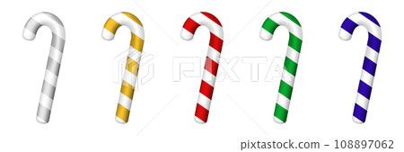 Set of 3d Christmas candy cane isolated on white background. Realistic illustration of walking stick desserts. Vector illustration Set of 3d Christmas candy cane isolated on white background. Realistic illustration of walking stick desserts. Vector illustration 108897062