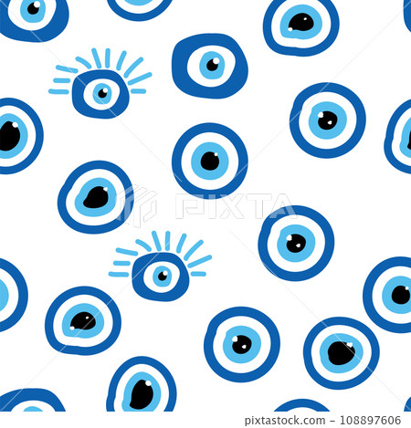 Evil eye Heavenly seamless pattern with suns, moons, stars, palms. For textiles, souvenirs, household goods. 108897606
