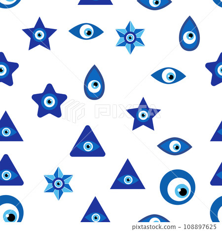 Evil eye Heavenly seamless pattern with suns, moons, stars, palms. For textiles, souvenirs, household goods. Evil eye Heavenly seamless pattern with suns, moons, stars, palms. For textiles, souvenirs, household goods. 108897625