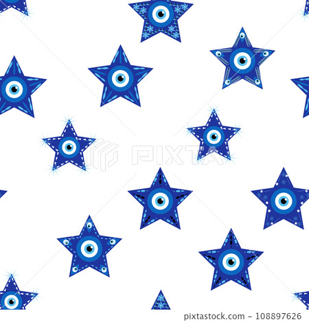 Evil eye Heavenly seamless pattern with suns, moons, stars, palms. For textiles, souvenirs, household goods. Evil eye Heavenly seamless pattern with suns, moons, stars, palms. For textiles, souvenirs, household goods. 108897626