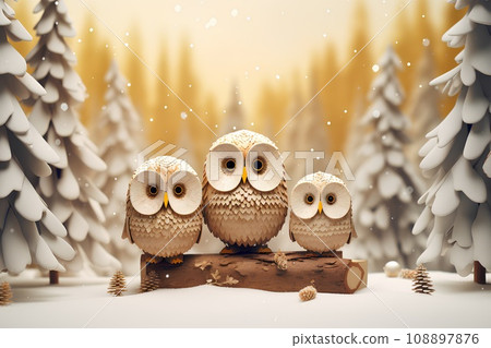 Owl in the snow (3D) 108897876
