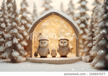 Owl in the snow (3D) 108897877