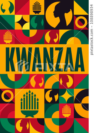 Happy Kwanzaa. Holiday concept. Template for background, banner, card, poster with text inscription Happy Kwanzaa. Holiday concept. Template for background, banner, card, poster with text inscription 108898934
