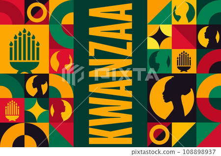 Happy Kwanzaa. Holiday concept. Template for background, banner, card, poster with text inscription Happy Kwanzaa. Holiday concept. Template for background, banner, card, poster with text inscription 108898937