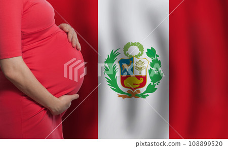 Peruvian pregnant woman belly on flag of Peru background 108899520