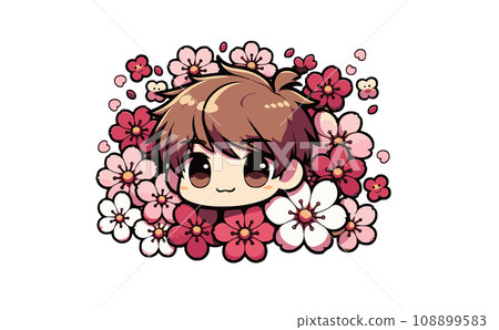 Illustration of cherry blossom branches and cherry blossoms in full bloom and petals. Japanese traditional spring flowers vector illustration - generated AI 108899583