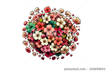 櫻花樹枝和櫻花盛開和花瓣的插圖。日本傳統春天的花朵向量圖-生成AI 108899603