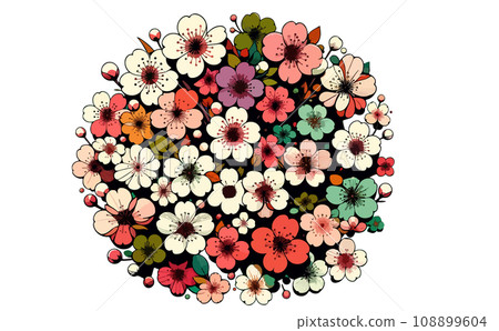 Illustration of cherry blossom branches and cherry blossoms in full bloom and petals. Japanese traditional spring flowers vector illustration - generated AI 108899604