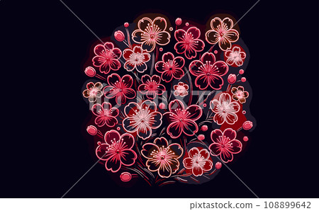 Illustration of cherry blossom branches and cherry blossoms in full bloom and petals. Japanese traditional spring flowers vector illustration - generated AI 108899642