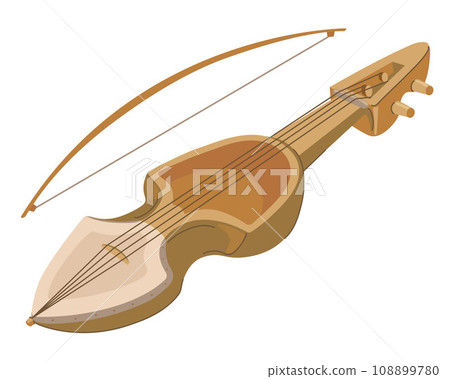 Sarangi is the national musical instrument of Nepal. Vector. Antique four-string wooden violin. 108899780
