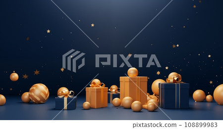 Christmas white background with christmas balls and decoration - 3d rendering Christmas white background with christmas balls and decoration - 3d rendering 108899983