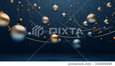 Christmas white background with christmas balls and decoration - 3d rendering Christmas white background with christmas balls and decoration - 3d rendering 108899984
