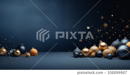 Christmas white background with christmas balls and decoration - 3d rendering Christmas white background with christmas balls and decoration - 3d rendering 108899987