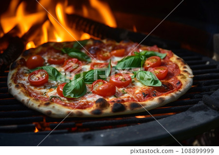 Baked margherita pizza in traditional wood oven with tomato 108899999