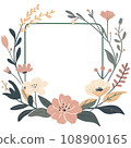 Floral frame with flowers and leaves. Square shape template with empty space. 108900165