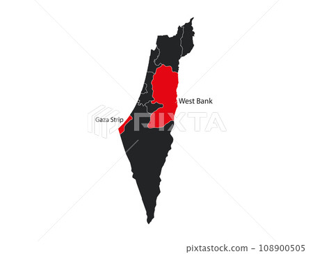 Israel, gaza, west bank map, vector illustration. Israel, gaza, west bank map, vector illustration. 108900505