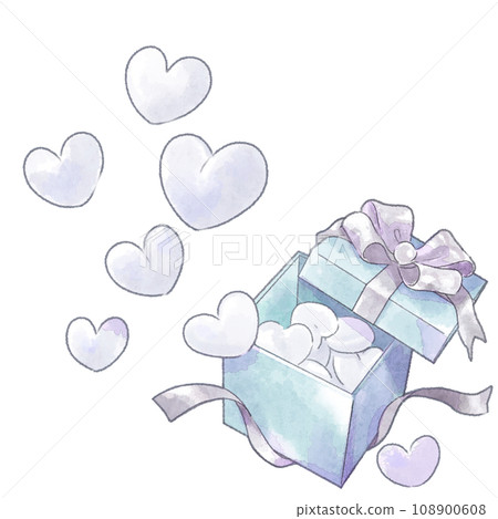 禮物盒插圖和心水彩風格 108900608