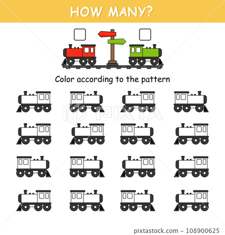 Game for preschool children. Match the cards with the cars and color them according to the pattern. Orientation in space. Left and right 108900625