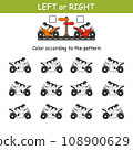 Game for preschool children. Orientation in space. Left and right. Transport. Motorbike 108900629