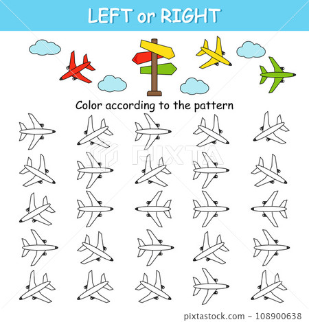 Game for preschool children. Orientation in space. Left and right. Transport. Airplane Game for preschool children. Orientation in space. Left and right. Transport. Airplane 108900638
