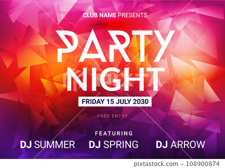Dance music night poster background. Night club music concert DJ flyer vector design glow abstract 108900874