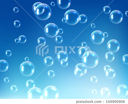 Vector blue wash bubble background. Soap bubble background liquid transparent foam concept design. 108900906